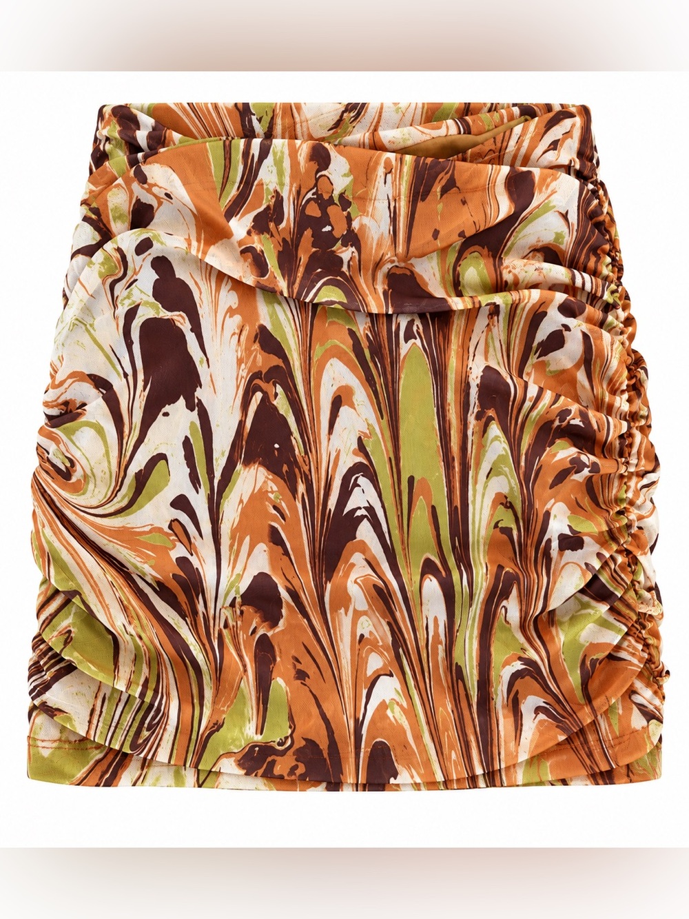 Urban Outfitters Swirled Marble-Print Mini Skirt in Brown, Orange & Green